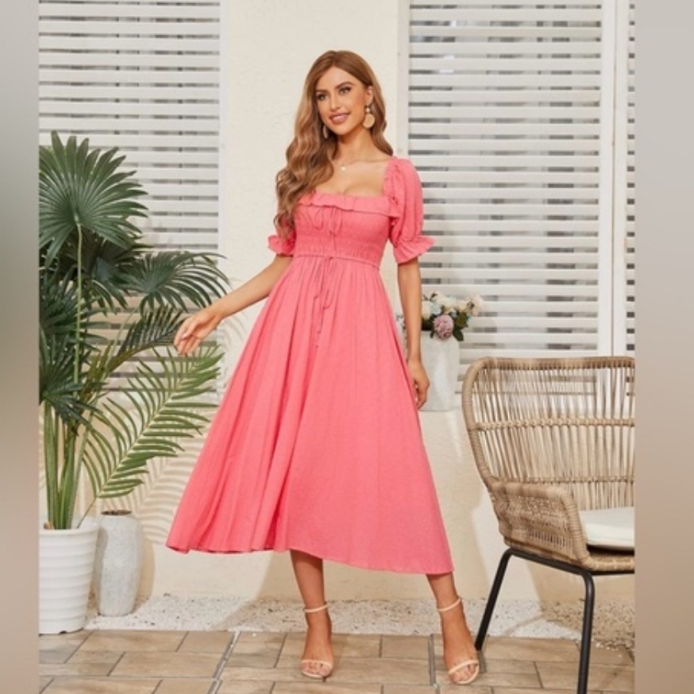 R.YIPOSHA Midi Dress in Coral Pink